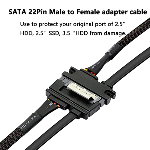 Gelrhonr 22pin SATA Power Extension Cable, 22 pinos （7+15） SATA Male para fêmeas e cabo de extensão de combinação de energia com trava de travamento, para HDD, SSD, unidades ópticas, queimadores de DVD, cartões PCI-50CM