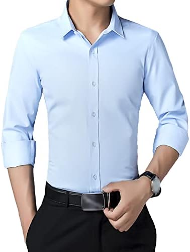 Maiyifu-gj de manga longa camisas elegantes para homens cores sólidas camisas leves e magras