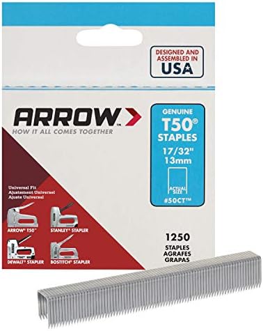 Arrow 50ct T50 Staples pesados ​​para armas básicas, uso para telha de teto, estofamento, construção, móveis, artesanato, 17/32