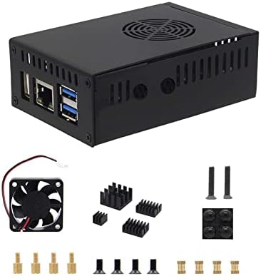 Tampa de caixa de metal duro preto com fã de resfriamento Silicone Pi 4 Registro de calor, capa superior removível simples para laranja pi 5