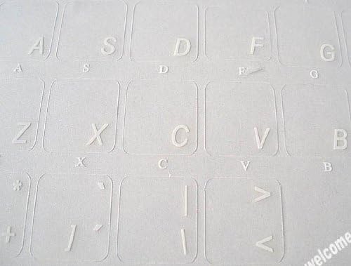 Rótulo transparente tradicional português on-line para teclado de computador com letras brancas