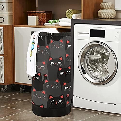 Mochila de lavanderia pesada para gatos cinza preto com alças e alças de ombro e saco de roupa de deslocamento com tração de tração de tração de tração de roupas sujas Organizador de roupas para vestuário para roupas de roupa