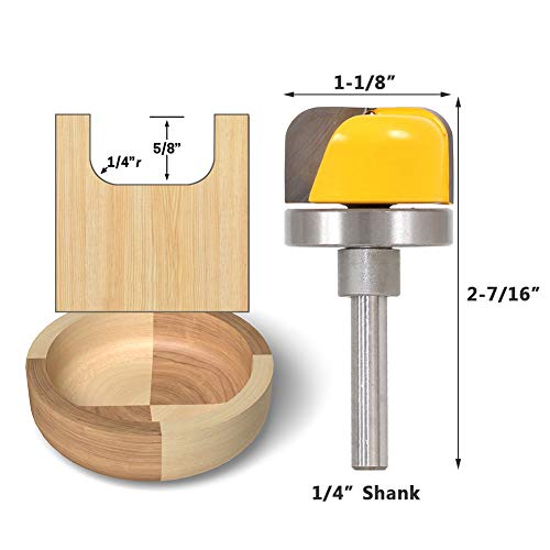 Yakamoz 1/4 de polegada tigela e modelo de bandeja do roteador com guia guia de rolamento escultura de bits Ferramenta de