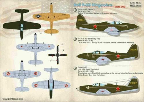 Escala de impressão 72-354-1/72 Novo Bell P-63 Kingcobra, Modelo de decalque molhado de aeronaves