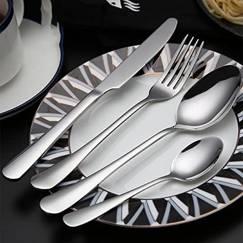 Conjunto de talheres wsjqb, conjunto de jantar de aço inoxidável, 4 incluem faca/garfo/fork de sobremesas/colher/colher de chá