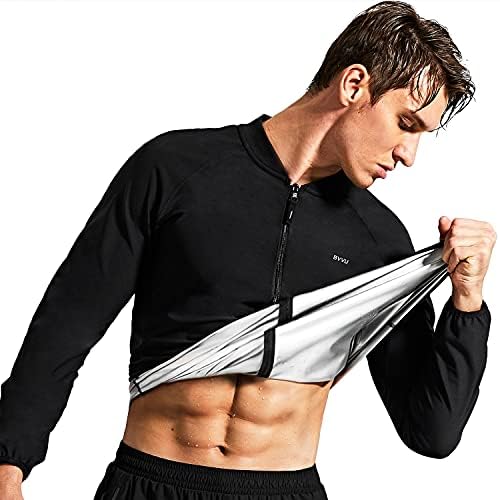 Traje de sauna bvvu para homens suor sauna jaquetas de treino camisa corporal modelador de fitness shapewear shapewar de manga longa preta