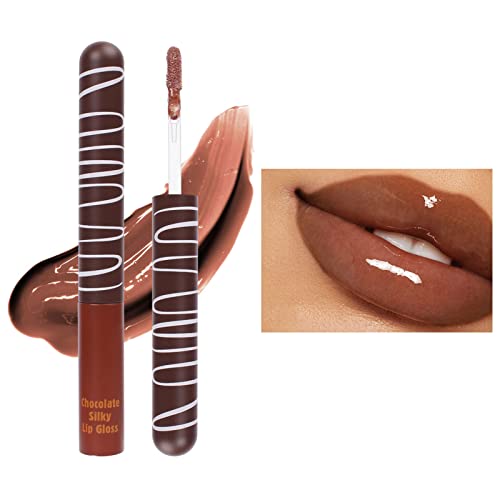 Xiahium Lip Gloss with Stoppers Glato de chocolate Hidratante hidratante hidratante hidratante não pegajoso e efeito de maquiagem de luz feminina 5,5 ml veludo puff mini