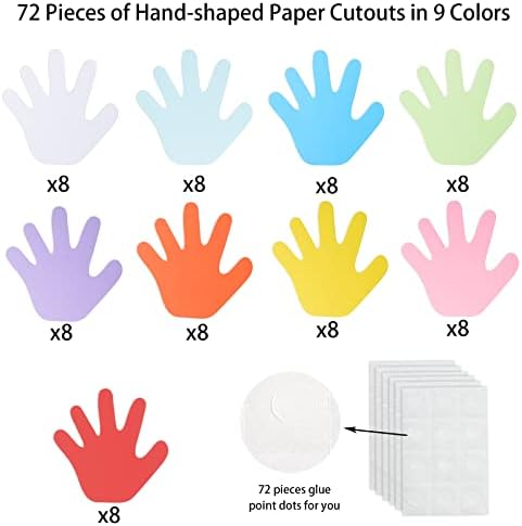 72 peças recortes de mão cortadas de forma de mão cortadas de forma de cor de manutenção colorida em forma de papel em branco