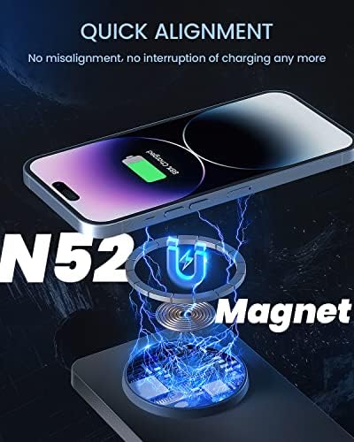 Almofada de carregamento sem fio, Geekera 3 em 1 carregador sem fio magnético, estação de carregamento Magsafe para iPhone,