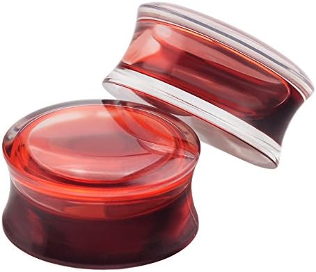 LongBeauty 2pcs acrílico líquido vermelho líquido duplo túneis de orelha de expansão Plugues Gão de maca 0g-5/8