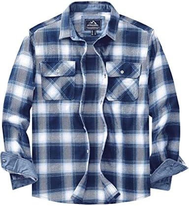 Camisas de flanela xadrez masculinas de magcomsen camisetas de manga comprida de manga comprida