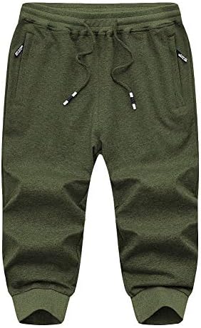 Shorts casuais de algodão masculino de Faskunoie 3/4 Capri Capri Breathable abaixo de calças curtas do joelho com três bolsos