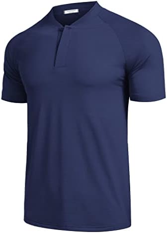 Coofandy Men's Quick Dry Golf Polo Camisetas de Manga Curta Henley camisa ativa Athleticless Sports T T Shirts Navy Blue Xlarge