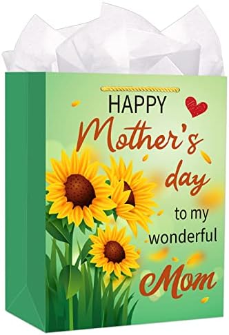 Facraft Feliz Dia das Mães Bolsa de Presente com papel de seda 11.5 Saco de presente do dia das mães do girassol com alças
