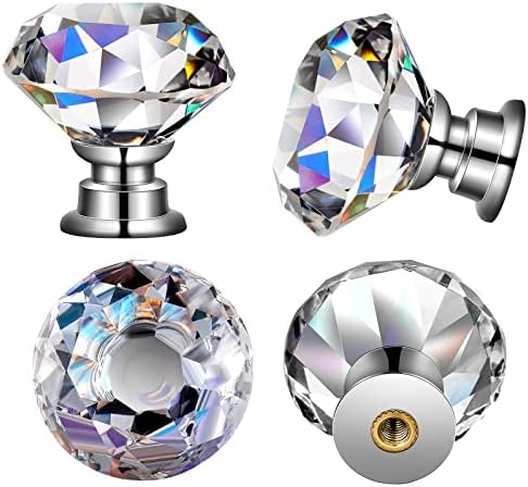 Botões de gaveta do armário de hotop, botões de cristal botões de gabinete de vidro maçaneta de diamante de 30 mm puxa alças com parafusos para o armário de banheiro de escritório
