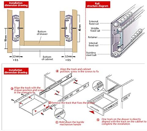 LXYLXYBC 1 par 3 dobras Slides de gaveta suaves de garra de extensão Completa rolamento de esferas de esfera auto -fechamento