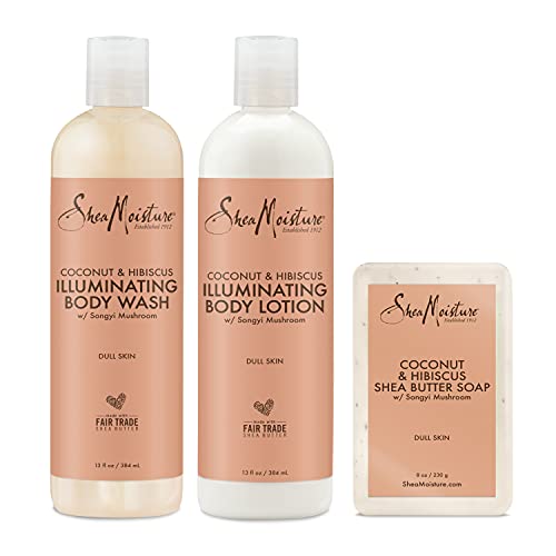 Kit de banho e corpo da SheaMoisture para coco de pele seca e cuidados com a pele iluminadores de hibisco, 3 contagem