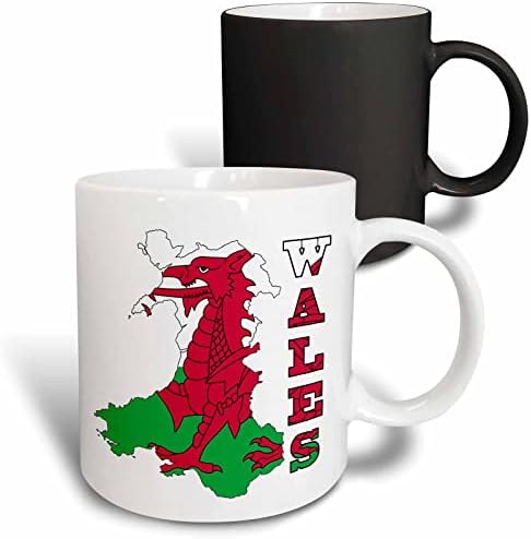 3drose Mug_165736_1 Bandeira do País de Gales no mapa de contorno do país de Gales e caneca de cerâmica do país, 11 onças