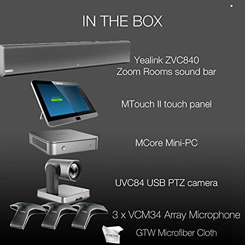 Global Teck Worldwide GTW Yealink ZVC840 Kit de salas de zoom com painel de toque MTouch II, conecta -se ao deskphone, PC/Mac, Softphones - funciona com equipes, zoom, ringcentral, 8x8, Vonage, microfibra incluídas