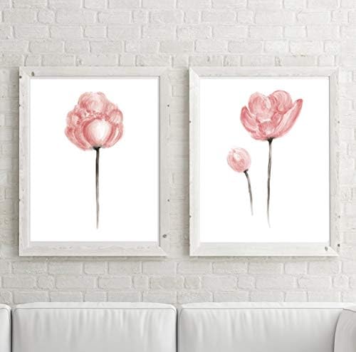 3 Conjunto - Impressão de arte de flor rosa de aquarela, lotus rosa Lotus Canvas de impressão de arte de parede para meninas