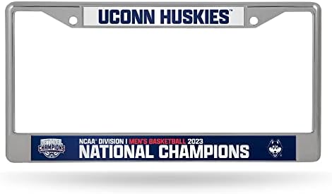 Rico Industries NCAA Connecticut Huskies 2023 Campeões nacionais de basquete masculino 12 x 6 Crome prateado com inserções