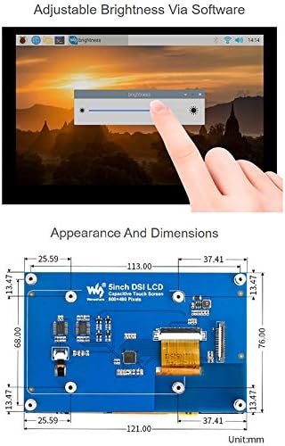 Exiba de toque capacitiva DSI LCD BFAB 5 polegadas para Raspberry PI 4B/3B+/3A+/3B/2B/B+/A+, CM 3/3+, 800 × 480, TFT