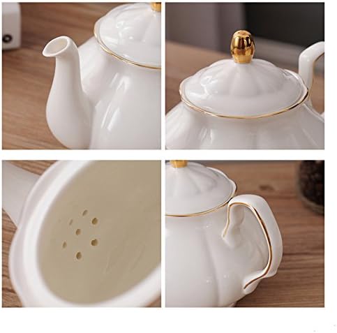 ufengke 15 peças Principais conjuntos de chá de cerâmica ingleses brancos, panela de chá, xícaras de porcelana de osso com colheres de metal com correspondência