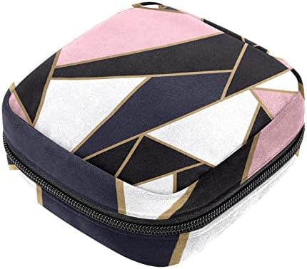 Bolsa de armazenamento para guardas sanitários, portátil para mulheres meninas laváveis ​​reutilizáveis, padrão geométrico preto rosa moderno