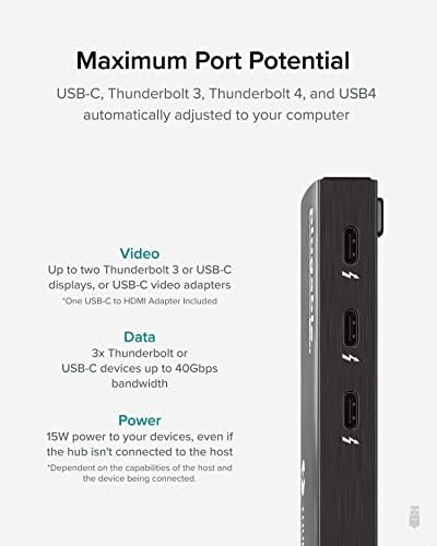 O pacote de hub Thunderbolt 4 plugable inclui adaptador USB-C a 4K HDMI e adaptador multiporta 7 em 1 com Ethernet, carregamento de 60w, compatível com Mac, laptops Windows, Thunderbolt 3 ou 4, dispositivos USB4