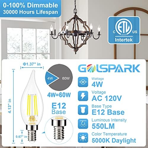 Golspark 10 pacote e12 candelabra lâmpada de lâmpada de 60 watts equivalente, 5000k luz do dia