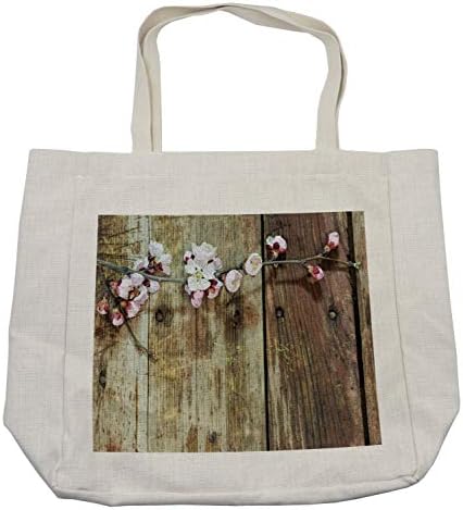 Bolsa de compras rústicas de Ambesonne, galho de nogueira manchada com galhos macios Flores em turbilhão folhas Conceito