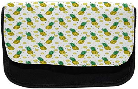 Capa de lápis de abacaxi lunarável, fatia natural de frutas frescas, bolsa de lápis de caneta com zíper duplo, 8,5 x 5,5, mostarda verde