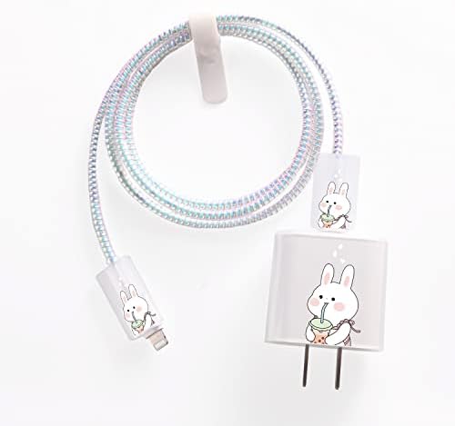Teleixiphone desenho animado fofo Kawaii Bunny Fast Charger Protector para iPhone 18W/20W Carregamento rápido carregador