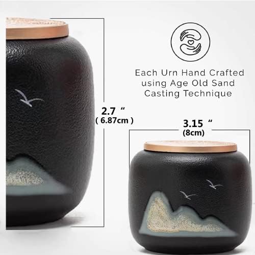 Urna de lembrança pequena preta para cinzas humanas - adorável compartilhamento de urna de cerâmica, honre seu ente