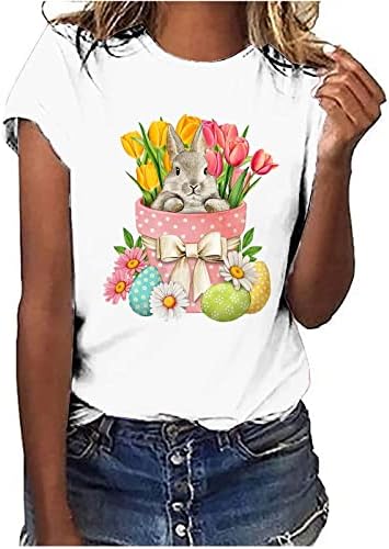 Teen Girls Tops de Páscoa para mulheres Funny Bunny Graphic Tshirts Tees Crew Neck Tunic Casual Pullover fofo macia