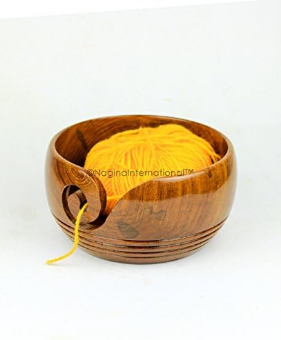 Madeira de teca sólida criada como bola de bola de madeira tigela com dispensador de fios em espiral e anéis decorativos |