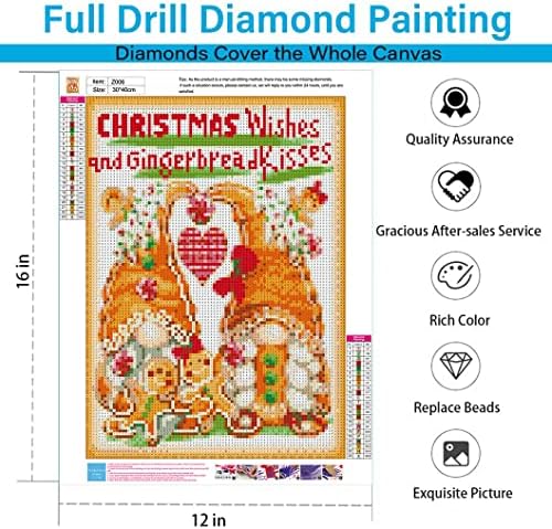 Kits de pintura de diamante de Natal para adultos, kits de arte de diamante Gnome 5D DIY Man Gingerbread Man Diama de diamante de diamante para presente Decoração de parede Gem artes 12x16 polegadas