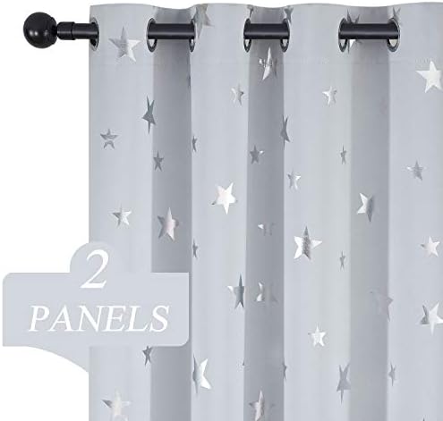 Texiler estelar cortinas brancas cinzentas da sala escurecendo cortinas isoladas térmicas escurecentes de 84 polegadas de comprimento 2 painéis conjuntos com cortinas de estrela prateada para o quarto da sala de estar 52W x 84l polegada 1 par