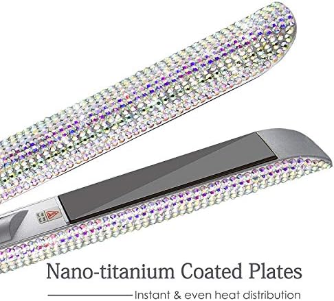 Alisadores de cabelo de nano-titânio 1 polegada Ferro plano e curler Profissional Diretria de dupla tensão Irons, MCH Instant Heat-Up 470 Estilo rápido, tela LCD, lindos shinestone