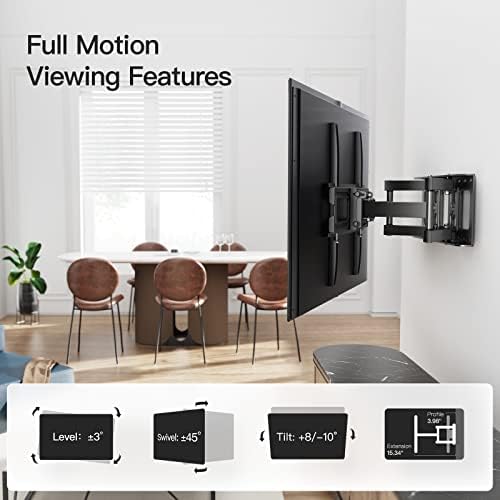 Pipell Full Motion TV Mount Pixf3 Para TVs de 40 a 90 polegadas, Max Vesa 800x600 detém até 132 libras, articulando o suporte