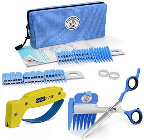 Cut Scaredy Cut Silent Clipper + Kit de preparação para animais de estimação, azul, destro de 17pc RH + Sharpador, azul