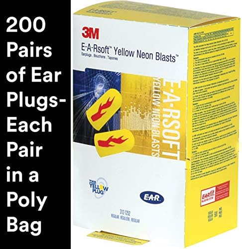 Plugues de ouvido de 3m, 200 pares/caixa, e-a-rsoft amarelo neon explosões 312-1252, não encerrado, descartável, espuma, nrr 33, perfuração, moagem, usinagem, serrar, lixamento, soldagem, 1 par/bolsa poli