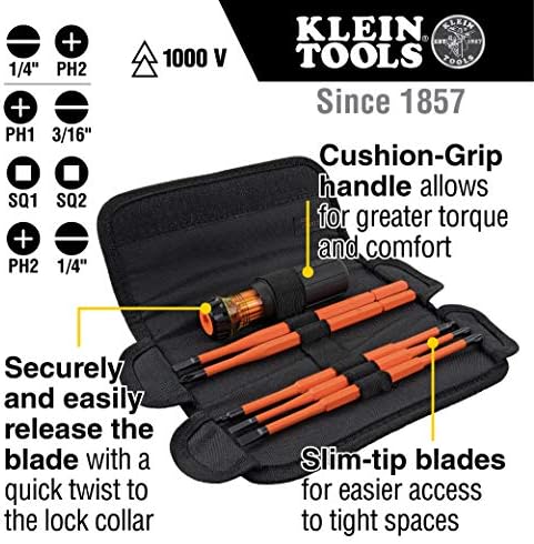 Klein Tools 32288 Chave de fenda isolada, conjunto de chave de fenda de 8 em 1 e 32614 conjunto de chave de fenda de precisão de vários bits, chave de fenda de bolso eletrônica de 4 em 1, phillips profissionais e bits com fenda