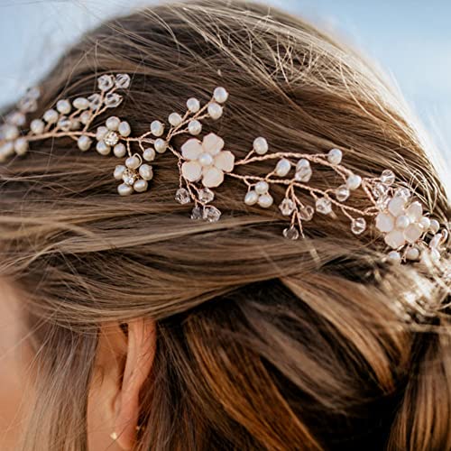 Teyglen Bridal Flower Pearl Fanda da cabeça Cabelo Vinha dourada Sil estestones Cabeças para a festa de casamento Prom vintage