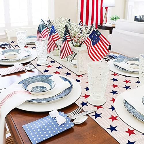 LUCLEAG 4 de julho Runner de mesa, 4 de julho Patriótico Star Table Runner, Red White Blue Table Runner Cober para o quarto de julho do Dia da Independência do Dia do Memorial Day Home Table Decor, 13x72 em