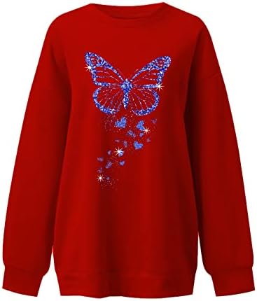 Beuu feminino casual butterfly jumpers gráficos camaradas impressão de manga longa de manga longa T Camisetas de tripulação de moletons soltos