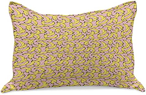 Ambesonne Banana malha de colcha de travesseira, um padrão pop divertido com temas exóticos com repetição de verão de frutas,