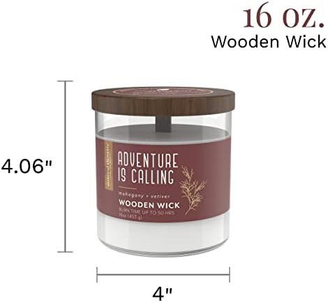 Elementos essenciais da vela de vela de madeira com aroma de madeira, a aventura está chamando, uma 16 onças. Vela de aromaterapia com um único lar