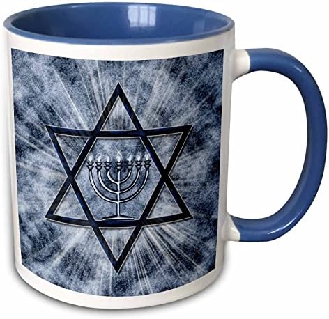 3drose Mug_52283_6 Hanukkah Menorah com estrela de David em azul Two Tone Blue Canela, 11 oz, multicolor
