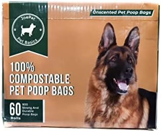 Joepat cocô sacos para desperdício de cães - compostáveis ​​certificados, 900 sacos, fortes, duráveis, não tóxicos, fáceis de usar, à prova de vazamentos e melhores sacos de lixo de animais ecológicos. Bag mede 9 x 13 polegadas